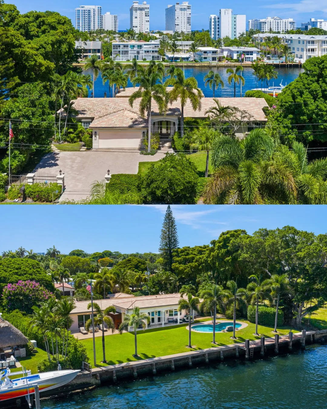 Instagram post for 600 SE 28th Avenue: two aerial views of the home on the Intracoastal